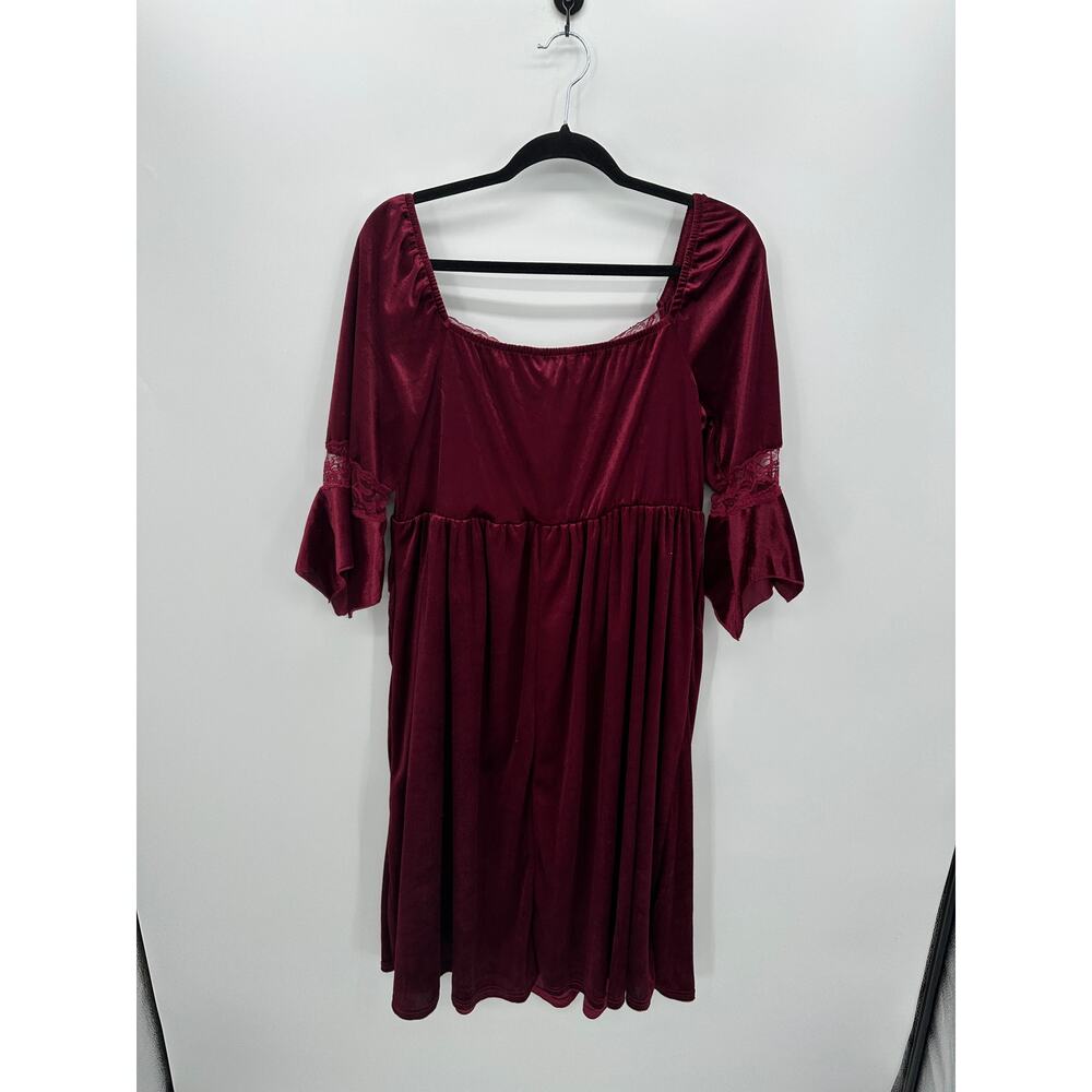 Bloomchic Womens Red Velvet Midi Dress Size 1X‎ NWT Renaissance Witchy Vampire - Picture 2 of 7